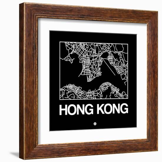 Black Map of Hong Kong-NaxArt-Framed Art Print