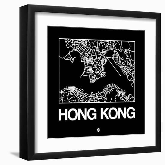 Black Map of Hong Kong-NaxArt-Framed Art Print