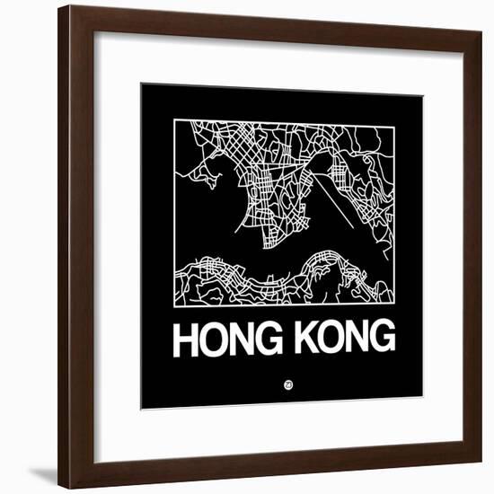 Black Map of Hong Kong-NaxArt-Framed Premium Giclee Print