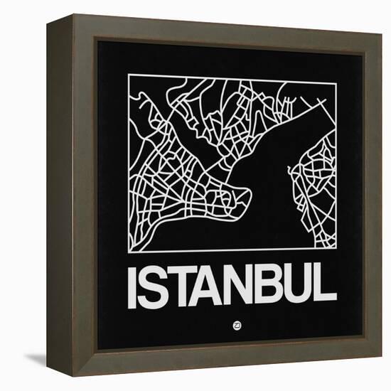 Black Map of Istanbul-NaxArt-Framed Stretched Canvas