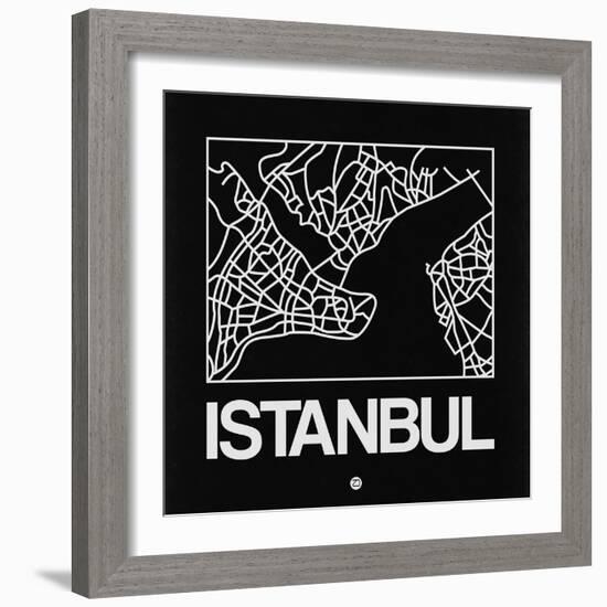 Black Map of Istanbul-NaxArt-Framed Art Print