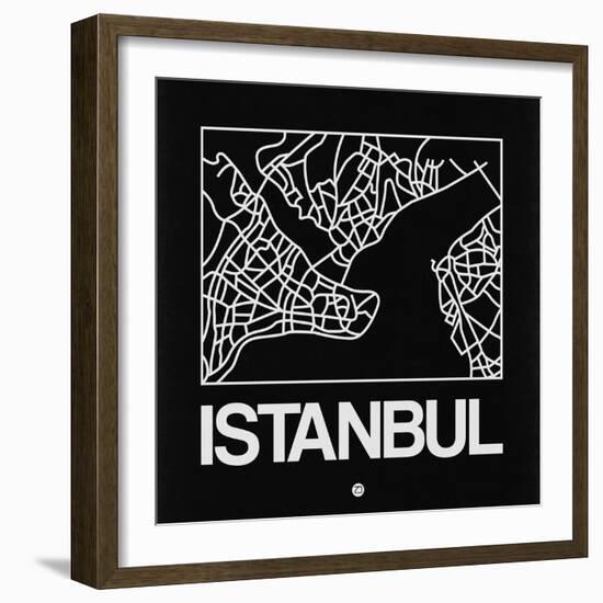 Black Map of Istanbul-NaxArt-Framed Art Print