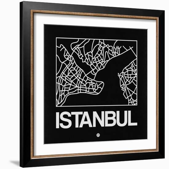 Black Map of Istanbul-NaxArt-Framed Art Print