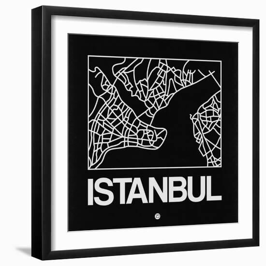 Black Map of Istanbul-NaxArt-Framed Art Print