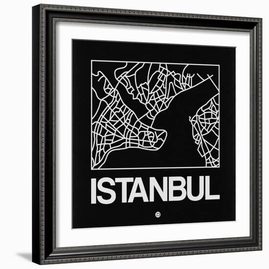 Black Map of Istanbul-NaxArt-Framed Art Print