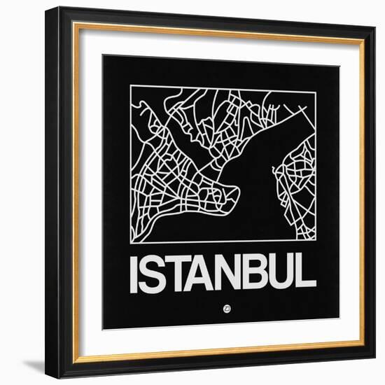 Black Map of Istanbul-NaxArt-Framed Art Print