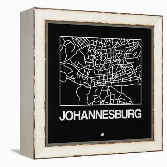 Black Map of Johannesburg-NaxArt-Framed Stretched Canvas