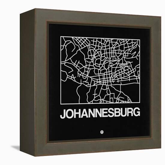 Black Map of Johannesburg-NaxArt-Framed Stretched Canvas