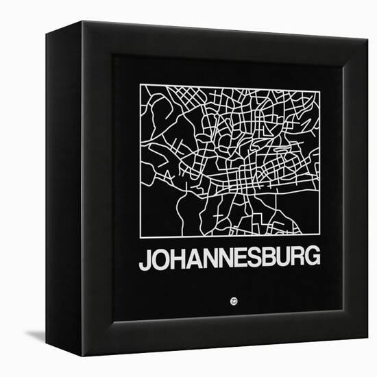 Black Map of Johannesburg-NaxArt-Framed Stretched Canvas