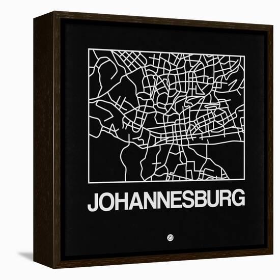 Black Map of Johannesburg-NaxArt-Framed Stretched Canvas