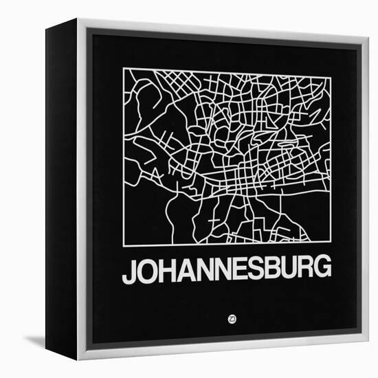 Black Map of Johannesburg-NaxArt-Framed Stretched Canvas