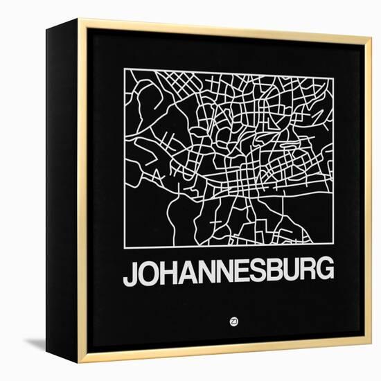 Black Map of Johannesburg-NaxArt-Framed Stretched Canvas