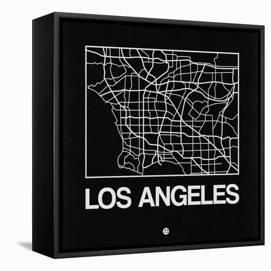 Black Map of Los Angeles-NaxArt-Framed Stretched Canvas