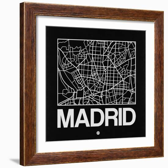 Black Map of Madrid-NaxArt-Framed Art Print