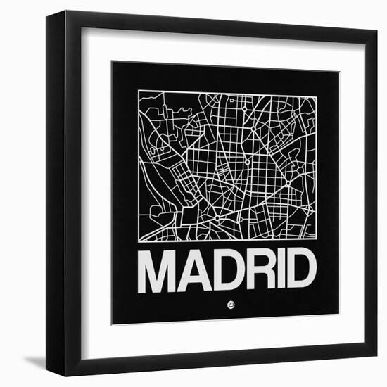 Black Map of Madrid-NaxArt-Framed Art Print