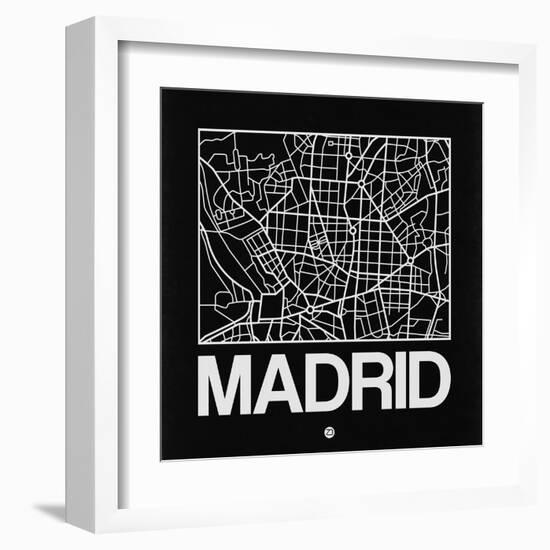 Black Map of Madrid-NaxArt-Framed Art Print