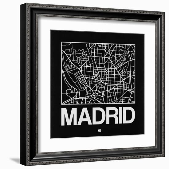 Black Map of Madrid-NaxArt-Framed Art Print