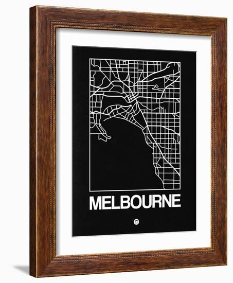 Black Map of Melbourne-NaxArt-Framed Art Print