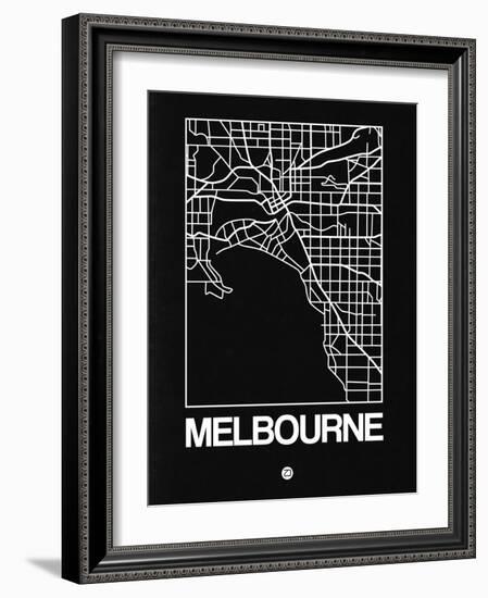 Black Map of Melbourne-NaxArt-Framed Art Print