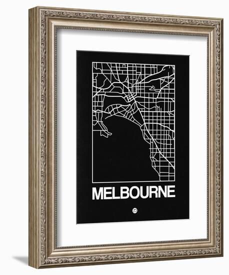 Black Map of Melbourne-NaxArt-Framed Art Print