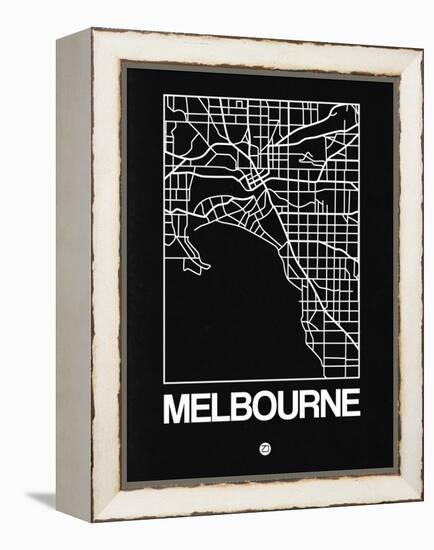 Black Map of Melbourne-NaxArt-Framed Stretched Canvas