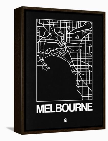 Black Map of Melbourne-NaxArt-Framed Stretched Canvas