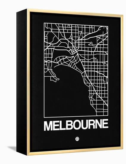 Black Map of Melbourne-NaxArt-Framed Stretched Canvas