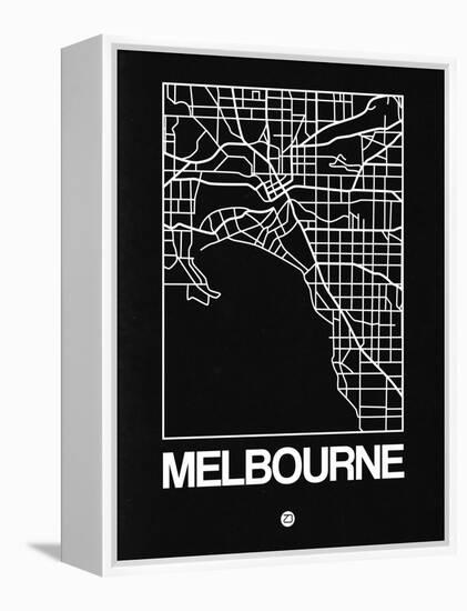 Black Map of Melbourne-NaxArt-Framed Stretched Canvas