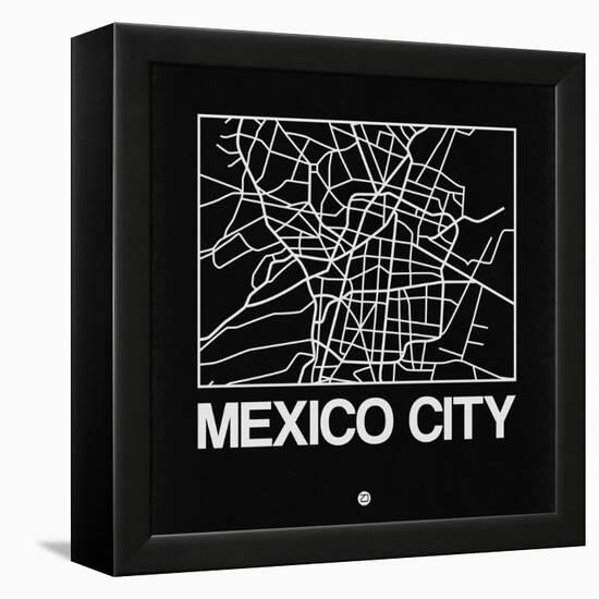Black Map of Mexico City-NaxArt-Framed Stretched Canvas