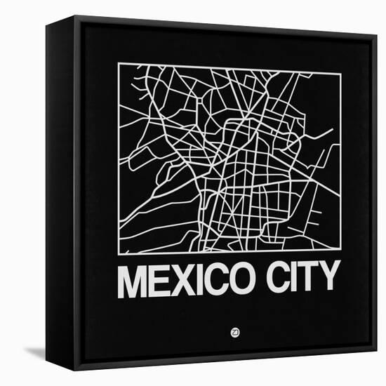 Black Map of Mexico City-NaxArt-Framed Stretched Canvas