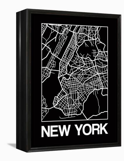 Black Map of New York-NaxArt-Framed Stretched Canvas