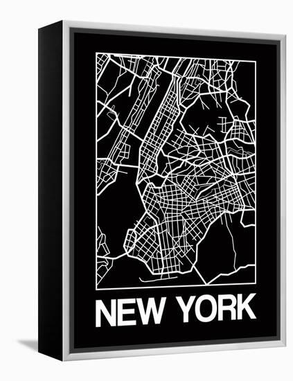 Black Map of New York-NaxArt-Framed Stretched Canvas