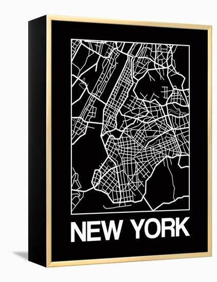 Black Map of New York-NaxArt-Framed Stretched Canvas