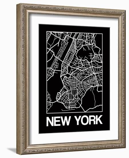 Black Map of New York-NaxArt-Framed Art Print