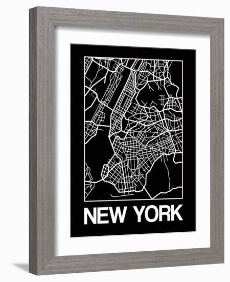 Black Map of New York-NaxArt-Framed Art Print