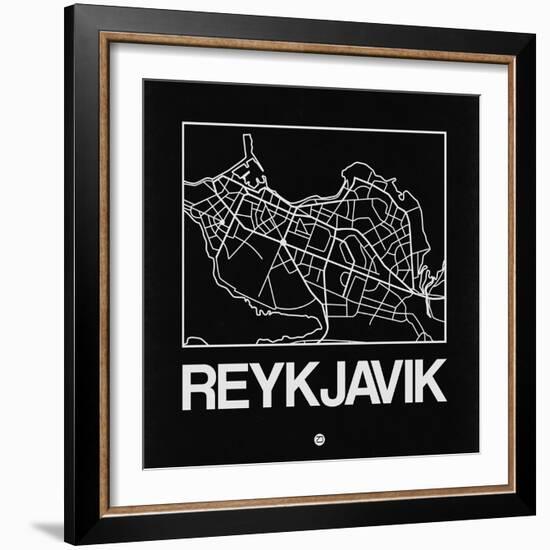 Black Map of Reykjavik-NaxArt-Framed Art Print