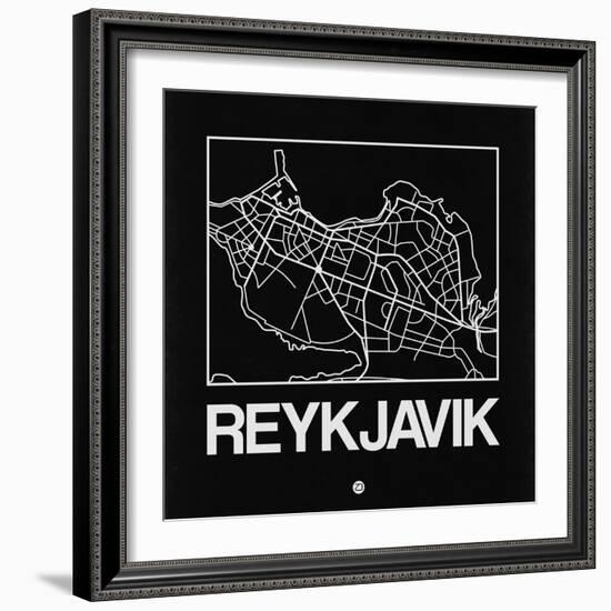 Black Map of Reykjavik-NaxArt-Framed Art Print