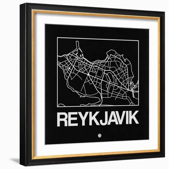 Black Map of Reykjavik-NaxArt-Framed Art Print