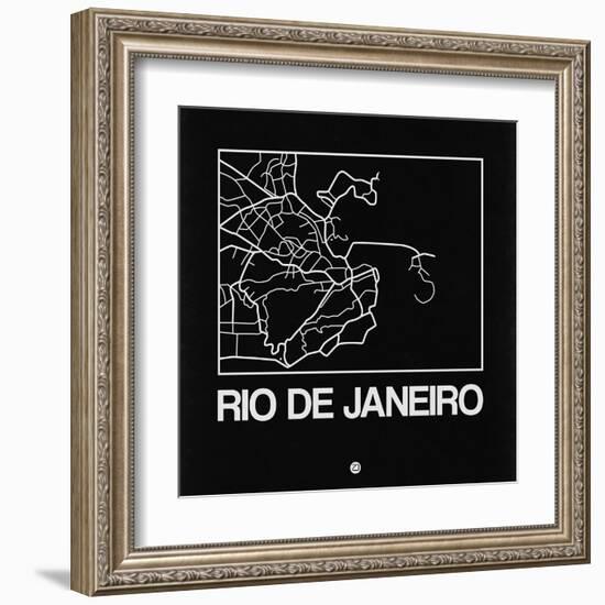 Black Map of Rio De Janeiro-NaxArt-Framed Art Print