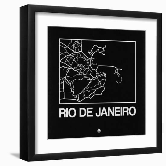 Black Map of Rio De Janeiro-NaxArt-Framed Art Print