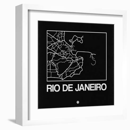 Black Map of Rio De Janeiro-NaxArt-Framed Art Print