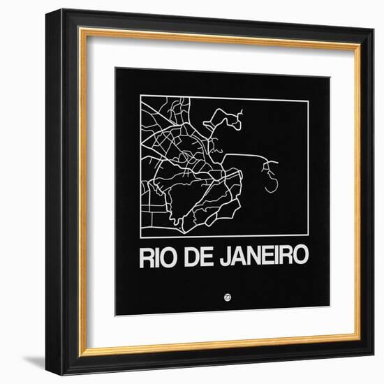 Black Map of Rio De Janeiro-NaxArt-Framed Art Print