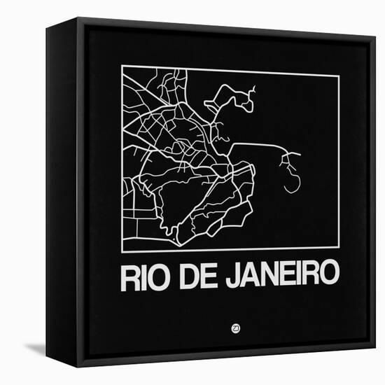 Black Map of Rio De Janeiro-NaxArt-Framed Stretched Canvas