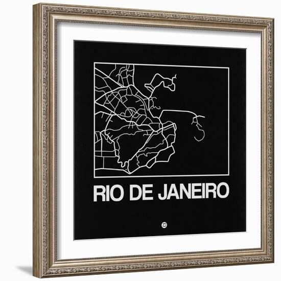 Black Map of Rio De Janeiro-NaxArt-Framed Art Print