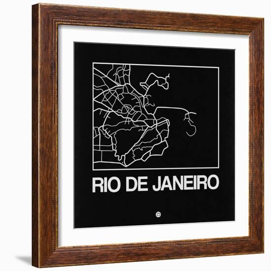 Black Map of Rio De Janeiro-NaxArt-Framed Art Print