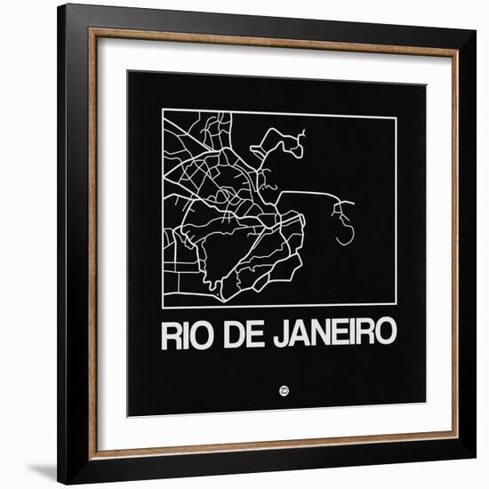 Black Map of Rio De Janeiro-NaxArt-Framed Art Print