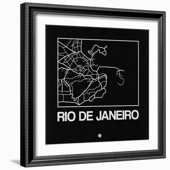 Black Map of Rio De Janeiro-NaxArt-Framed Art Print