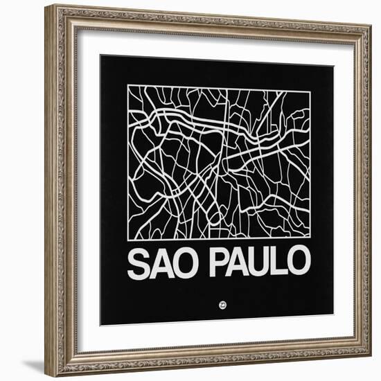 Black Map of Sao Paulo-NaxArt-Framed Art Print