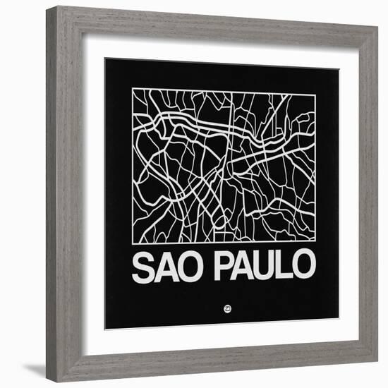 Black Map of Sao Paulo-NaxArt-Framed Art Print