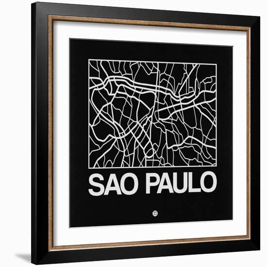 Black Map of Sao Paulo-NaxArt-Framed Art Print